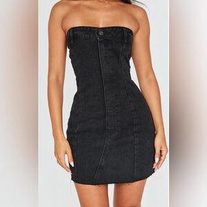 PrettyLittleThing Black Strapless Bodycon Denim Dress